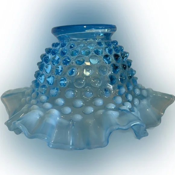 Fenton Blue Opalescent Double Crimped Bowl - Picture 2 of 6